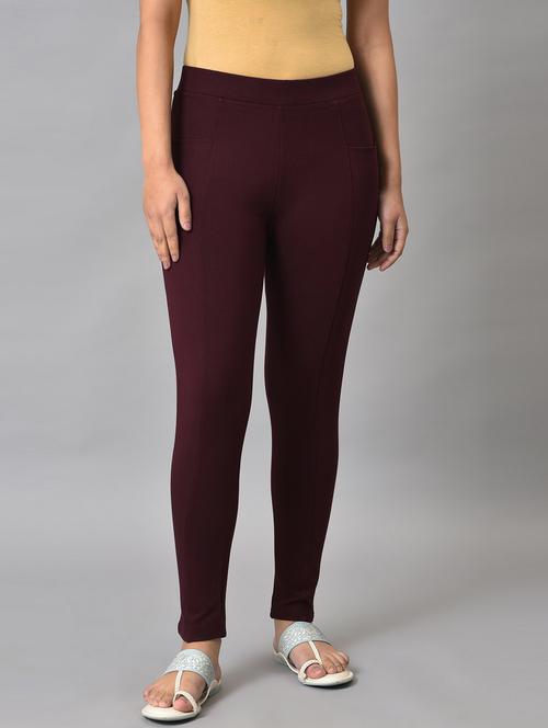 maroon solid full length legging - 19753122 - Very Small Image - 1