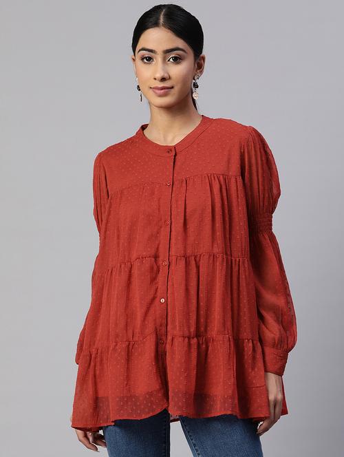 women's tiered round neck top - 19753520 - Very Small Image - 1