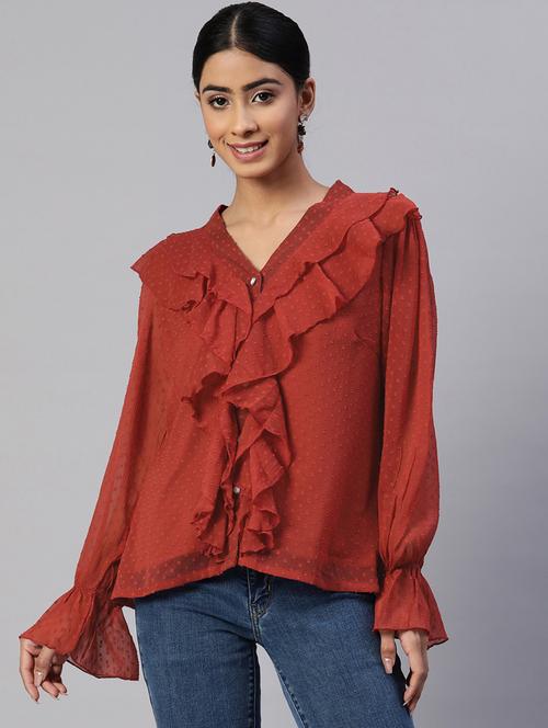 women's ruffle v neck top - 19753522 - Very Small Image - 1