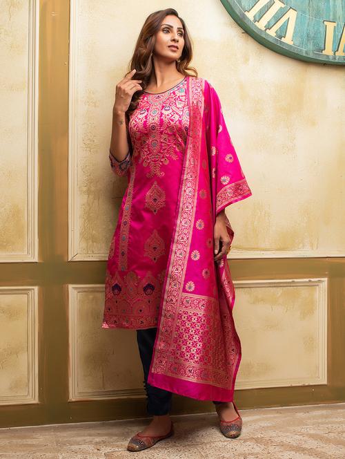 self design zari work unstitched suit set - 19754806 - Very Small Image - 1