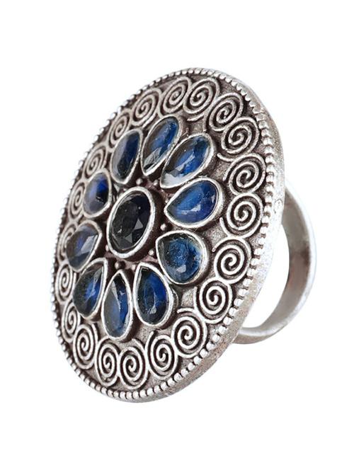 blue tone sliver brass oxidised finger ring - 19755237 - Very Small Image - 1