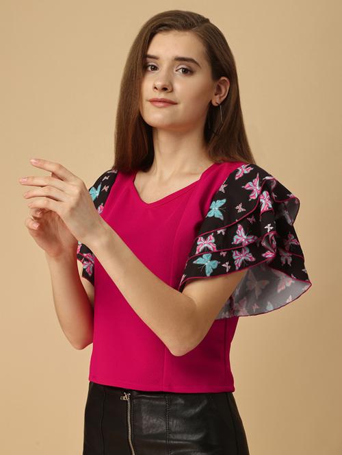 pink color block regular top - 19755507 - Very Small Image - 1