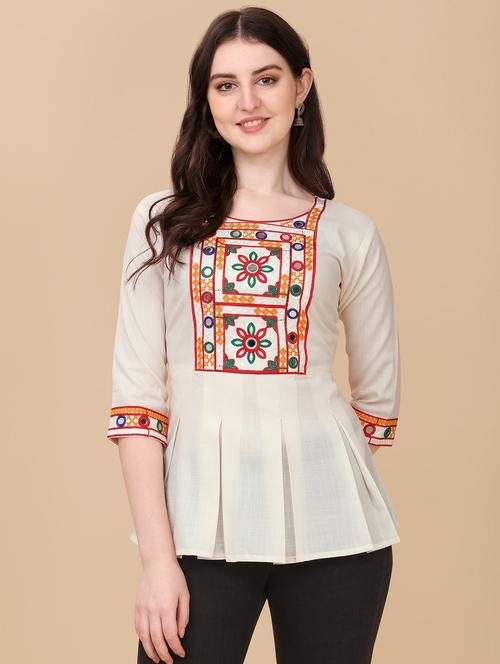 cream solid peplum top - 19755563 - Very Small Image - 1