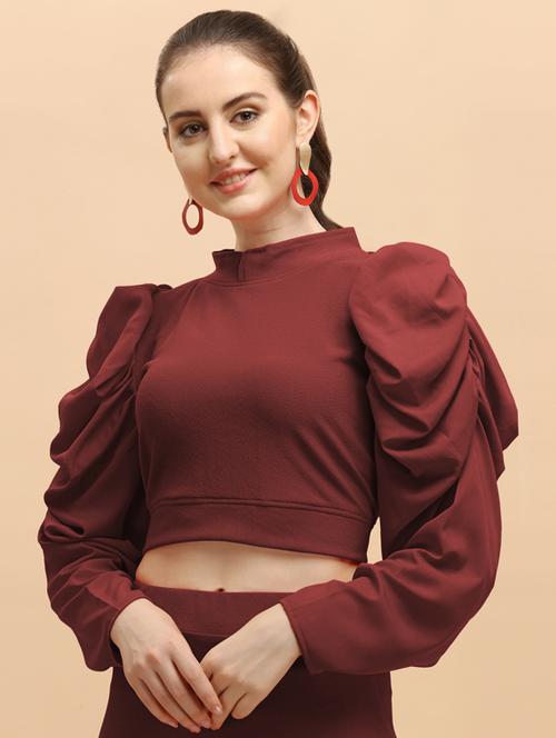 maroon solid crop top - 19755825 - Very Small Image - 1