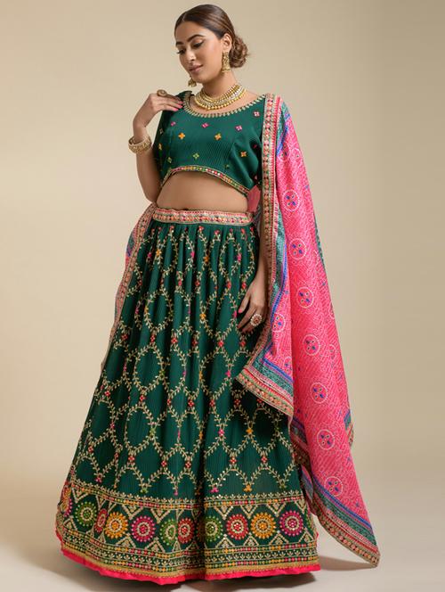 self designed embroidered flared lehenga - 19756046 - Very Small Image - 1