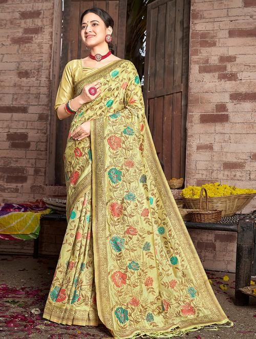 yellow silk saree - 19757105 - Very Small Image - 1