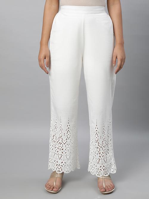 white schiffli embroidered straight palazzo - 19757778 - Very Small Image - 1