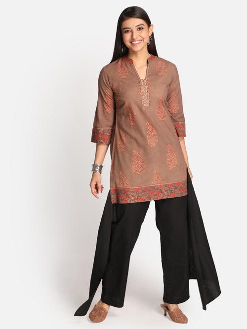 colour : brown, pure cotton ajrakh  - 19763287 - Very Small Image - 1