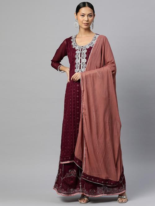 embroidered semi stitched suit set - 19763497 - Very Small Image - 1