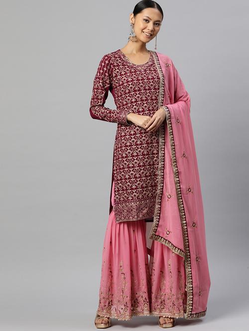 embroidered semi stitched suit set - 19763499 - Very Small Image - 1