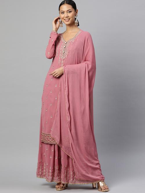 embroidered semi stitched suit set - 19763506 - Very Small Image - 1