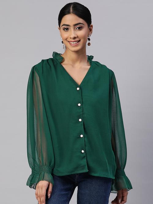 green solid regular shirt - 19764408 - Very Small Image - 1