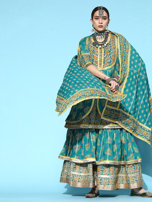 printed gota work kurta sharara set - 19766018 - Very Small Image - 1