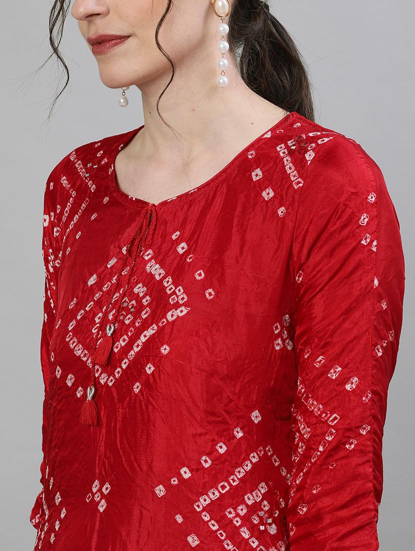 bandhani print kurta pant set with dupatta - 19766193 - Standard Image - 3