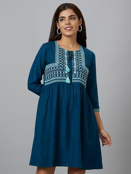 women blue viscose a-line dress - 19766436 - Very Small Image - 1