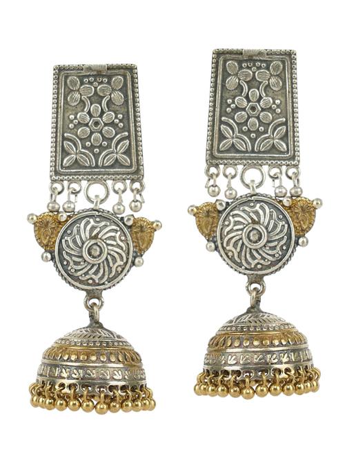 dual tone brass oxidised jhumka earring - 19768472 - Very Small Image - 1