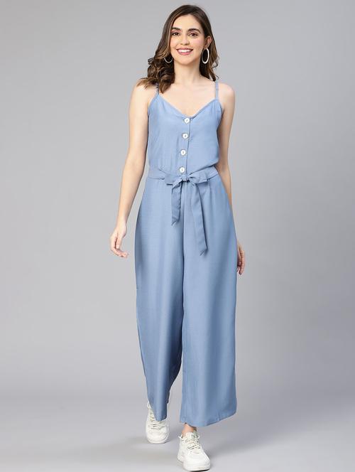 blue solid full leg jumpsuit - 19774676 - Very Small Image - 1