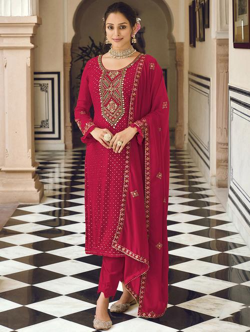 embroidered straight pant suit semi- stitched suit - 19775997 - Very Small Image - 1