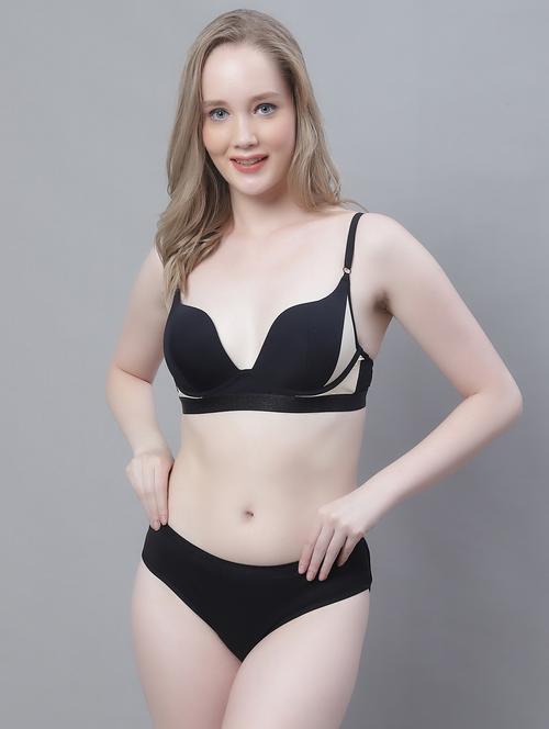 black poly spandex bras and panty set - 19779003 - Very Small Image - 1