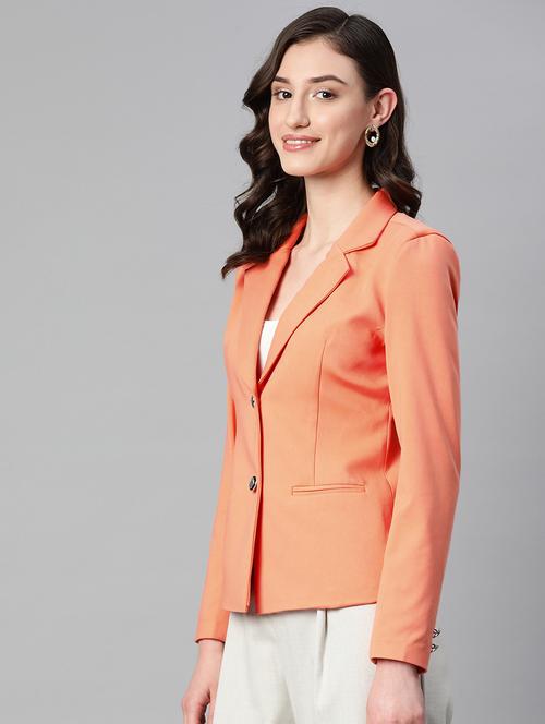 orange solid casual blazer - 19779102 - Very Small Image - 1
