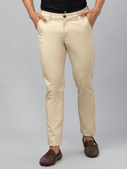 beige cotton blend chinos casual trousers - 19780737 - Very Small Image - 1