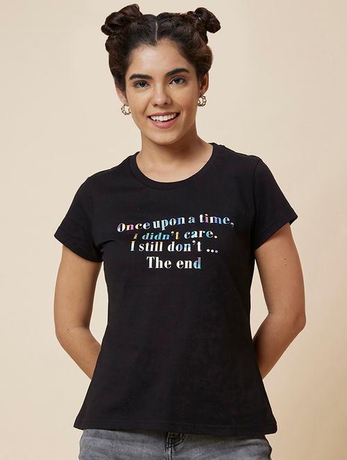 women's chest print round neck t-shirt - 19781381 - Very Small Image - 1