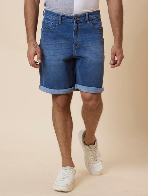  blue regular fit washed denim shorts - 19782556 - Very Small Image - 1