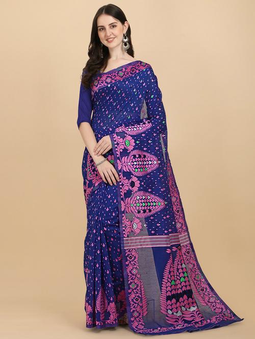 self design jamdani saree with blouse - 19783212 - Very Small Image - 1