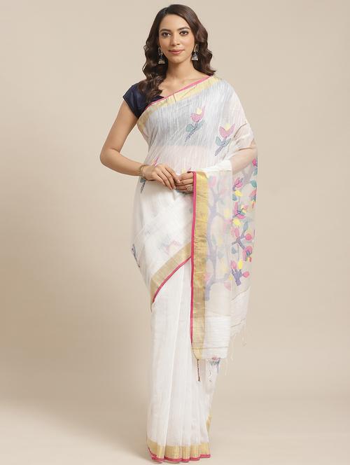 women's self design white colored saree with blouse - 19785083 - Very Small Image - 1