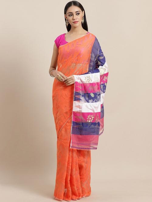 women's self design orange colored saree with blouse - 19785149 - Very Small Image - 1