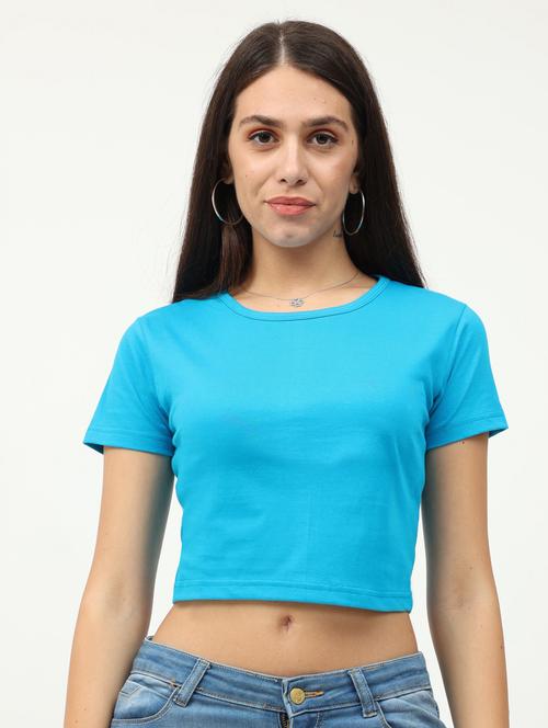 round neck solid crop tee - 19786384 - Very Small Image - 1