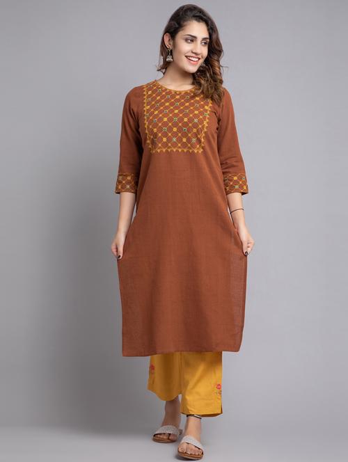 round neck solid straight kurta - 19790194 - Very Small Image - 1