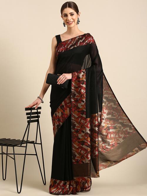 women's bordered black colored saree with blouse - 19795731 - Very Small Image - 1