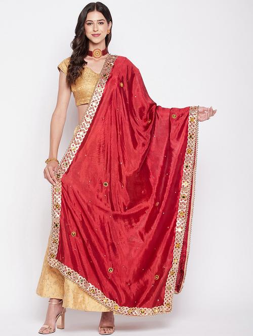 maroon self designed embellished gota work dupatta - 19795893 - Very Small Image - 1