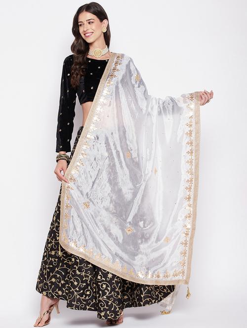 white gota work embroidered dupatta - 19795947 - Very Small Image - 1
