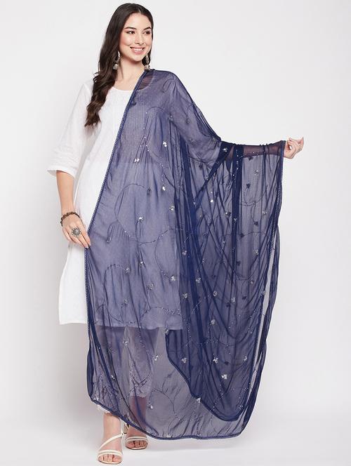 navy poly chiffon dupatta - 19796007 - Very Small Image - 1