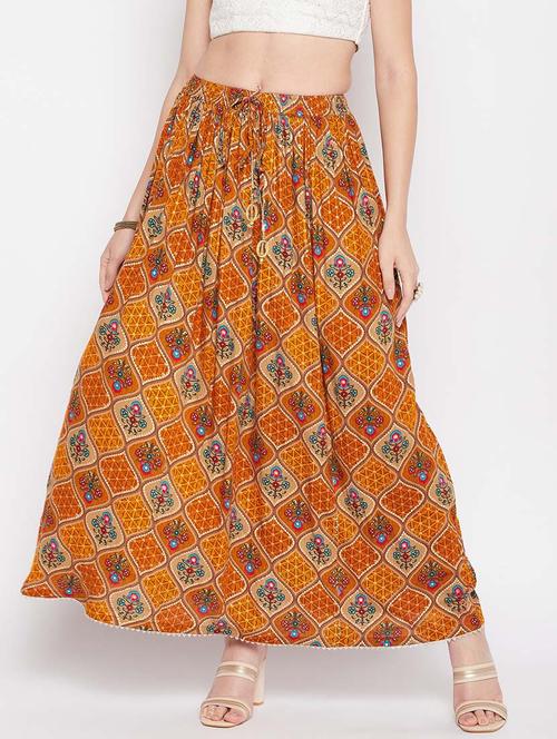 mustard printed flared long skirt - 19796158 - Very Small Image - 1