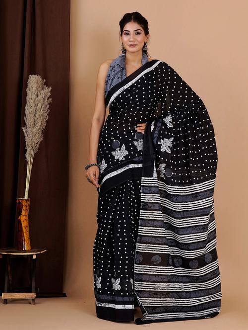 women's printed black colored saree with blouse - 19796700 - Very Small Image - 1