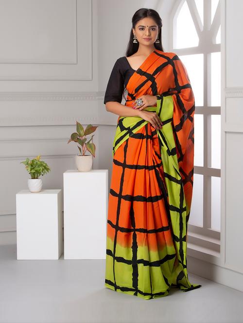 women's checks multi colored saree with blouse - 19796983 - Very Small Image - 1