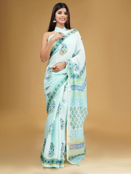 block printed saree with blouse - 19797465 - Very Small Image - 1