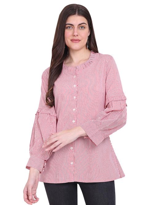 pink striped button up regular tunic - 19797741 - Very Small Image - 1