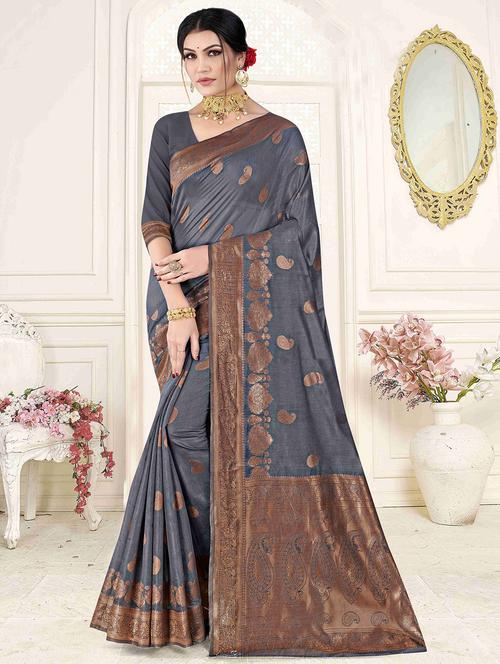 paisley design kanjivaram saree with blouse - 19802341 - Very Small Image - 1