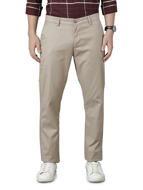 beige cotton flat front casual trousers - 19803483 - Very Small Image - 1