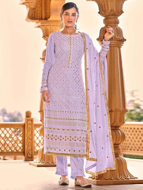 embroidered semi-stitched suit set - 19810628 - Very Small Image - 1