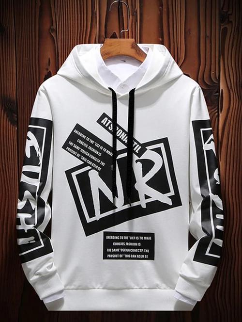 white printed long sleeves hooded t-shirt  - 19810768 - Very Small Image - 1