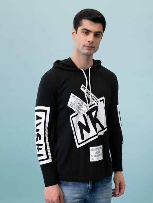 black full sleeve printed hooded t-shirt  - 19810769 - Very Small Image - 1