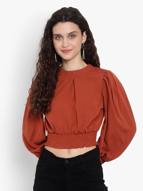 women's crop mandarin neck top - 19811274 - Very Small Image - 1