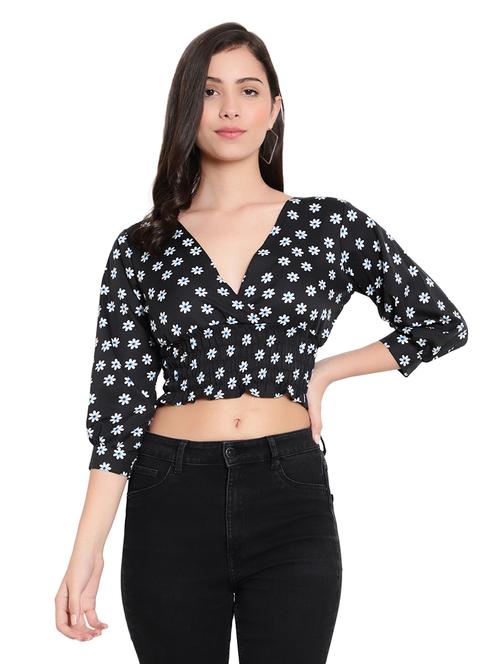 women's crop overlap neck top - 19811325 - Very Small Image - 1