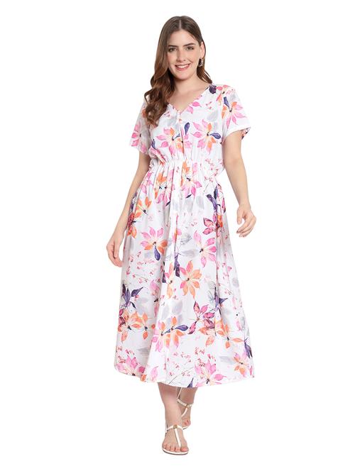floral print midi a-line dress - 19811414 - Very Small Image - 1