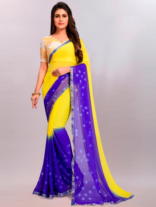 women's bandhani yellow colored saree with blouse - 19812696 - Very Small Image - 1